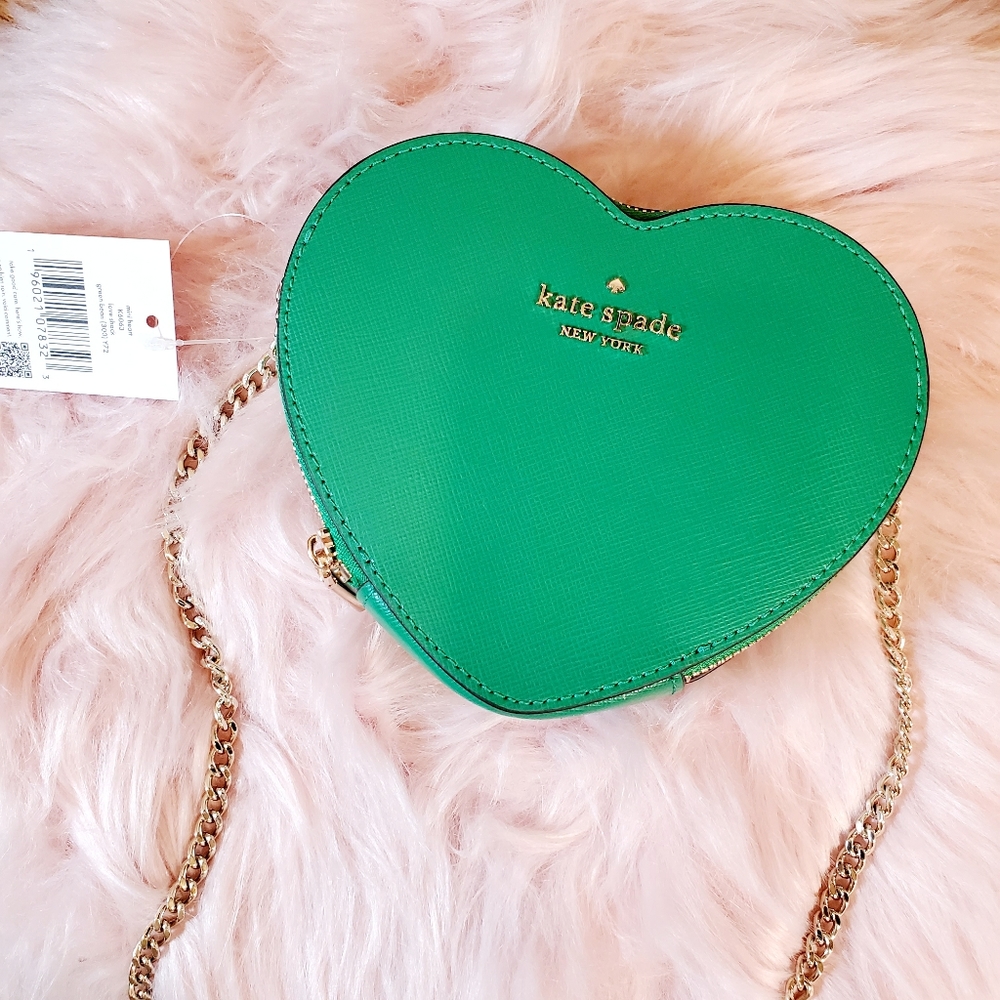 Kate spade love shack pride mini heart crossbody green bean nwt